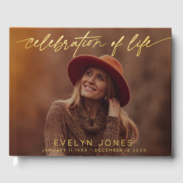 Celebration of Life Script Funeral Photo Guest Book (Front)