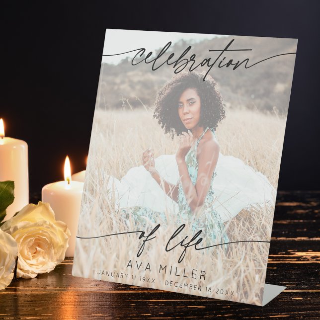 Celebration of Life Script Funeral Photo | White Pedestal Sign (Creator Uploaded)