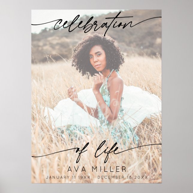 Celebration of Life Script Funeral Photo | White Poster (Front)