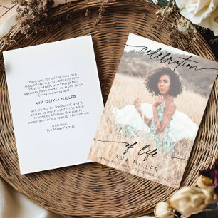 Celebration of Life Script Funeral Photo White Thank You Card