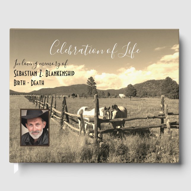 Celebration Of Life Sepia Horses Custom Photo Guest Book (Front)