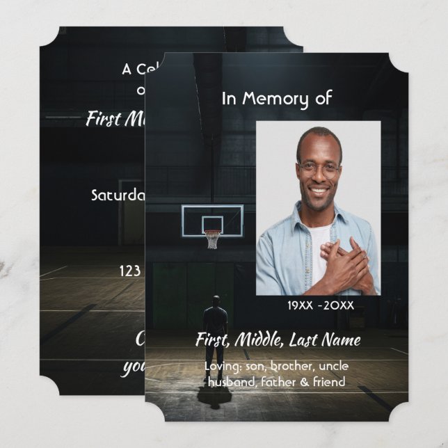 Celebration of Life Service Basketball Player Invitation (Front/Back)