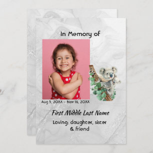 Celebration of Life Service Cute Koala Bear Kids Invitation