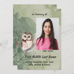 Celebration of Life Service Cute Owl Bird Save The Date