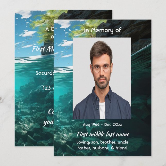 Celebration of Life Service Deep Sea Diving Diver Invitation (Front/Back)