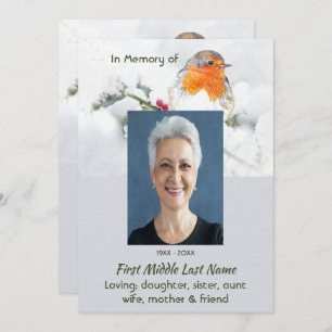 Celebration of Life Service English Robin Bird Invitation