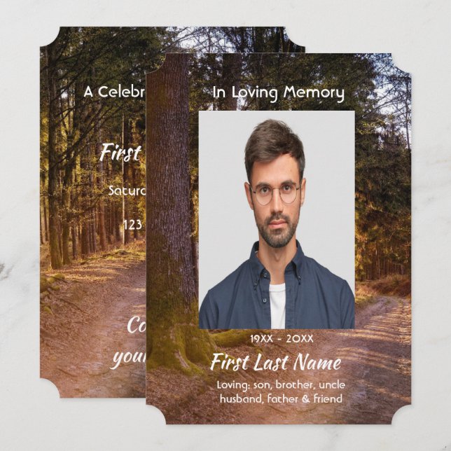 Celebration of Life Service  Forest Trail Walk Invitation (Front/Back)