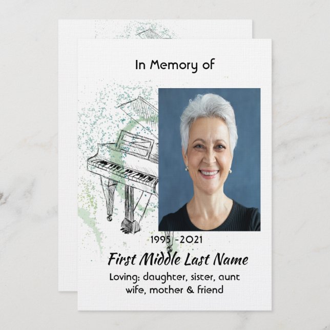 Celebration of Life Service Invite Piano Musician (Front/Back)