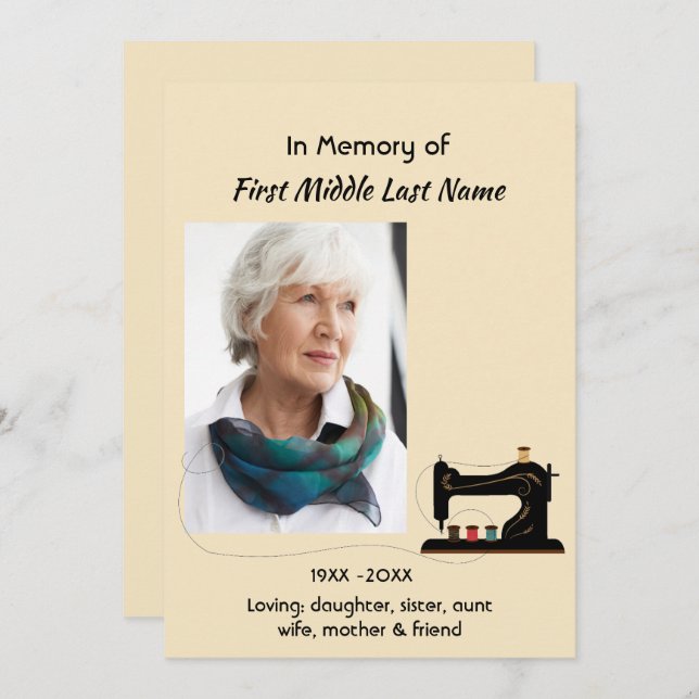 Celebration of Life Service Invite Seamstress  (Front/Back)