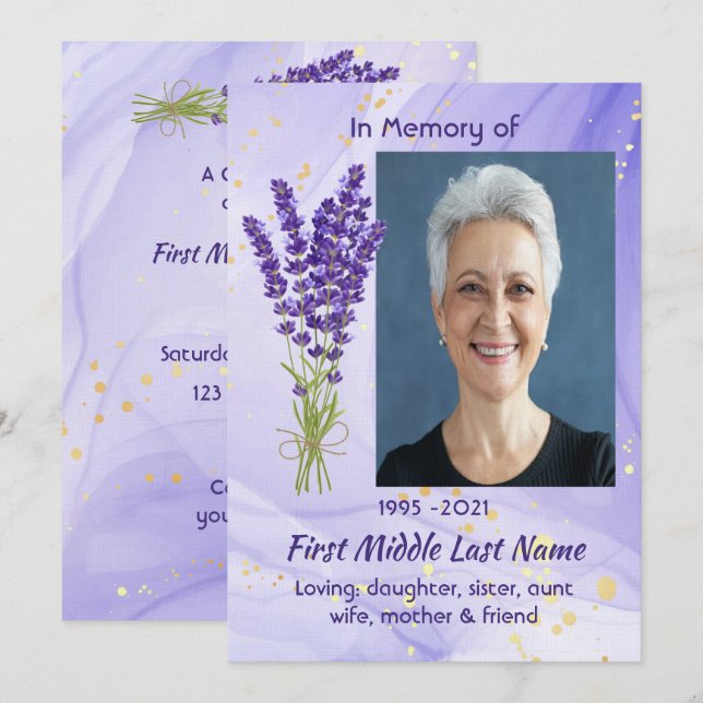 Celebration of Life Service Lavender Garden Flower Invitation (Front/Back)
