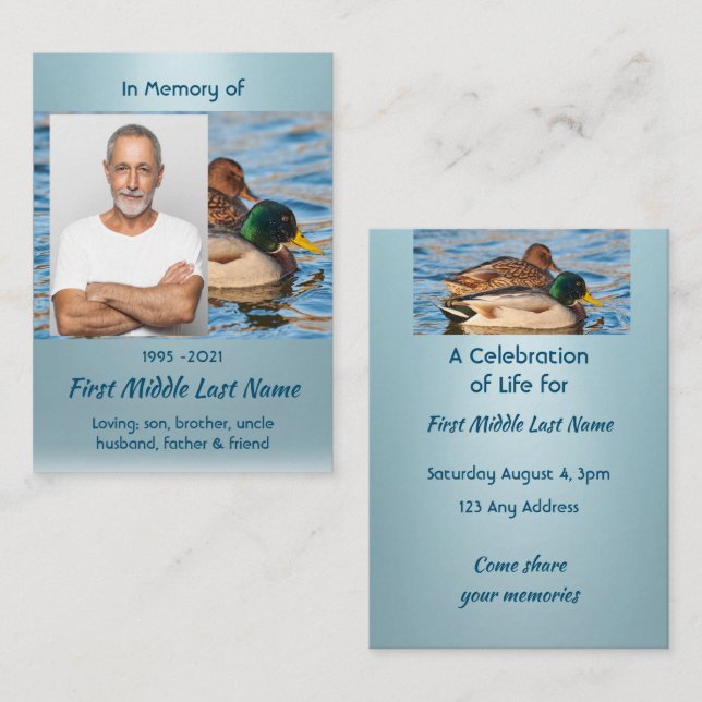 Celebration of Life Service Mallard Ducks Bird Business Card (Front/Back)