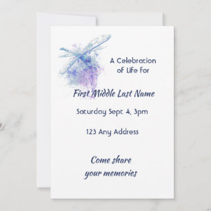 Celebration of Life Service Memorial Dragonfly Invitation
