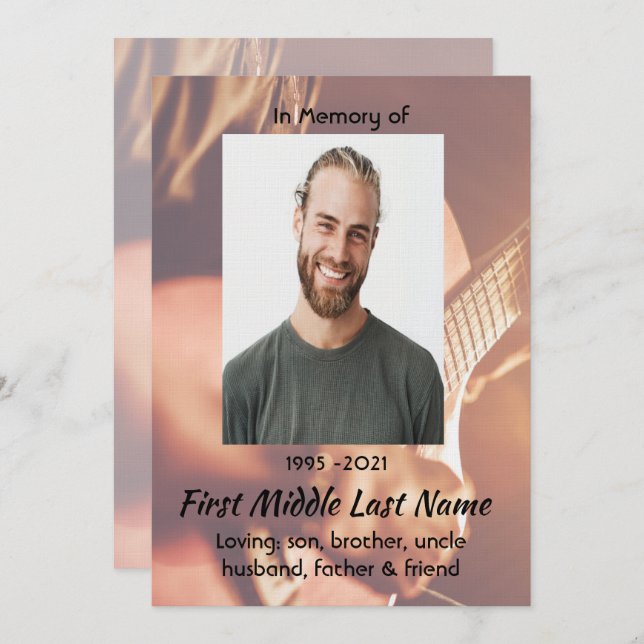 Celebration of Life Service  Musician Piano Guitar Invitation (Front/Back)