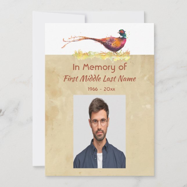 Celebration of Life Service Pheasant Bird Art Invitation (Front)