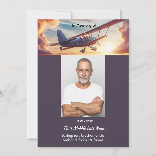 Celebration of Life Service  Pilot Flying Sunset Invitation (Front)