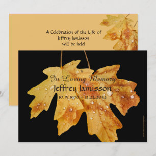 Celebration of Life Service, Raindrops Autumn Leaf Invitation