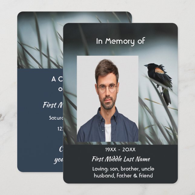 Celebration of Life Service Red-wing Blackbird Invitation (Front/Back)