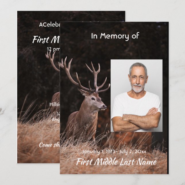 Celebration of Life Service Stag Deer Hunter Invitation (Front/Back)