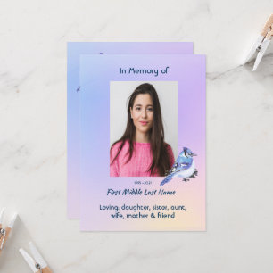 Celebration of Life Service Watercolor Bluejay Invitation