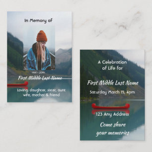 Celebration of Life Service Wilderness Lake Canoe Business Card
