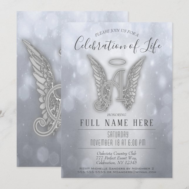 Celebration of Life - Silver Memorial Invitation (Front/Back)