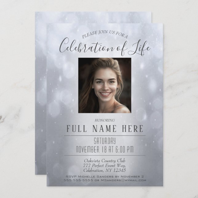 Celebration of Life - Silver Memorial Invitation (Front/Back)