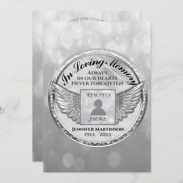 Celebration of Life - Silver Memorial Invitation (Front/Back)
