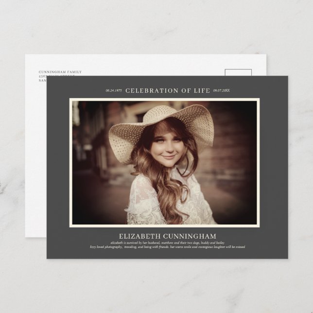 Celebration of Life Simple Chic Elegant Photo Invitation Postcard (Front/Back)