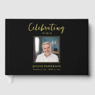 Celebration of Life Simple Photo Gold Foil Funeral Guest Book