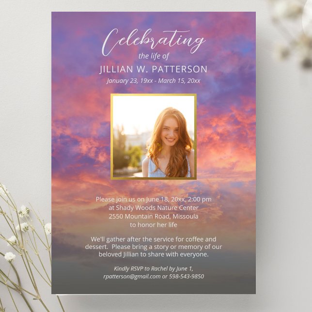 Celebration of Life Sky Clouds Sunset Funeral Invitation (Creator Uploaded)