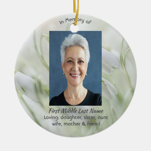  Celebration of Life Snowdrop Flowers Ceramic Tree Decoration (Front)