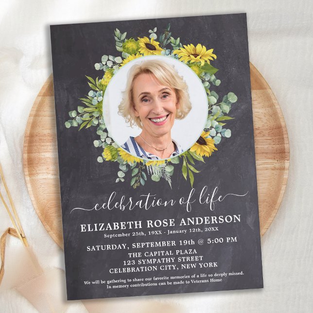 Celebration Of Life Sunflower Eucalyptus Photo Invitation (Creator Uploaded)