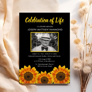 Celebration of Life   Sunflower Memorial Photo Invitation
