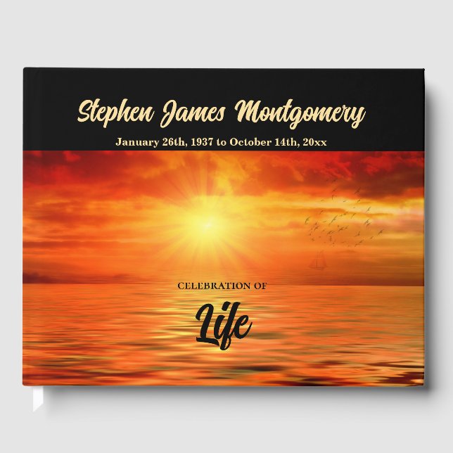 Celebration of Life Sunset Ocean Horizon Guest Book (Front)