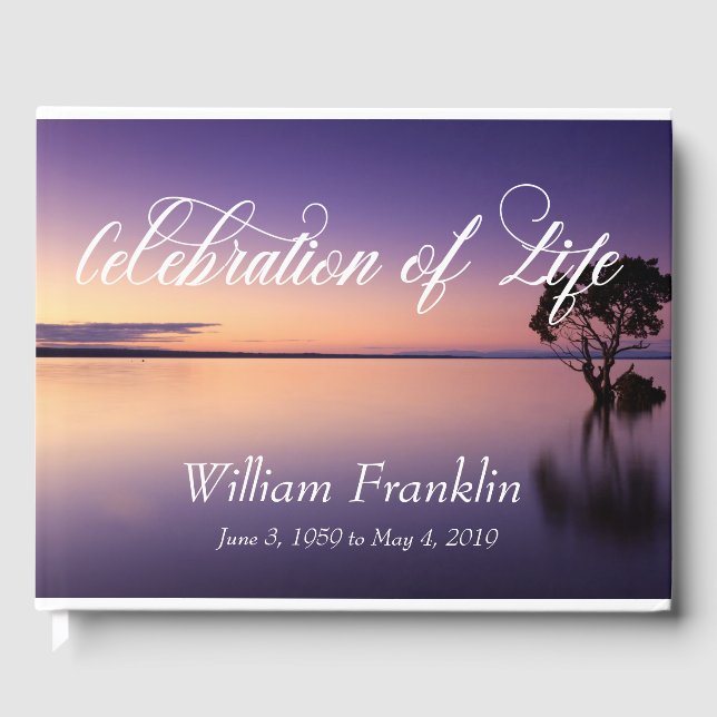 Celebration of Life Sunset Water Lake Guest Book (Front)