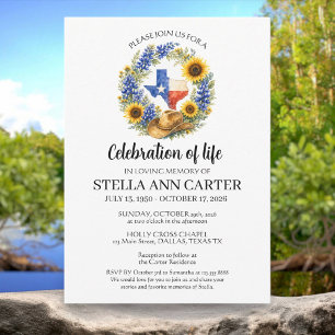 Celebration of Life Texas Bluebonnet Funeral Invitation