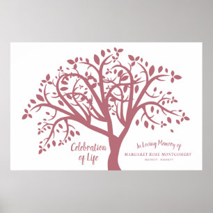 Celebration of Life Tree Modern Pink Script Poster
