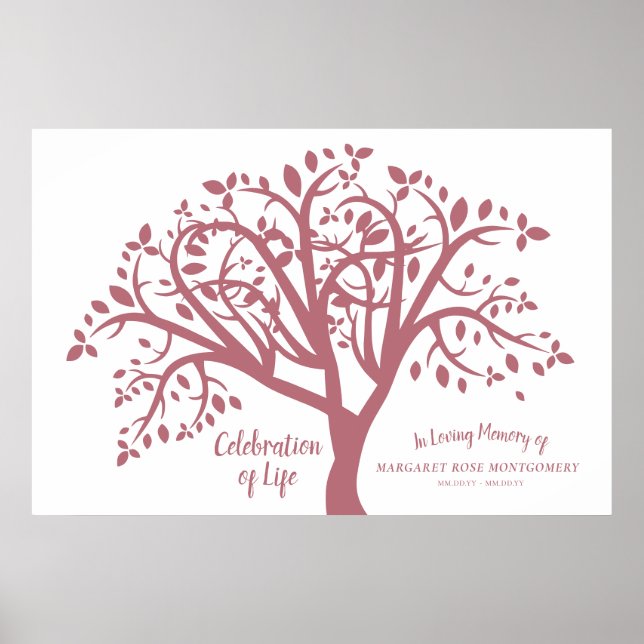 Celebration of Life Tree Modern Pink Script Poster (Front)