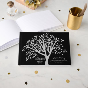 Celebration of Life Tree Modern Silver Script Guest Book