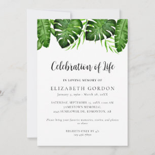 Celebration of Life Tropical Monstera Memorial Invitation