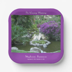 Celebration of Life Tropical Scene Purple Flowers Paper Plate