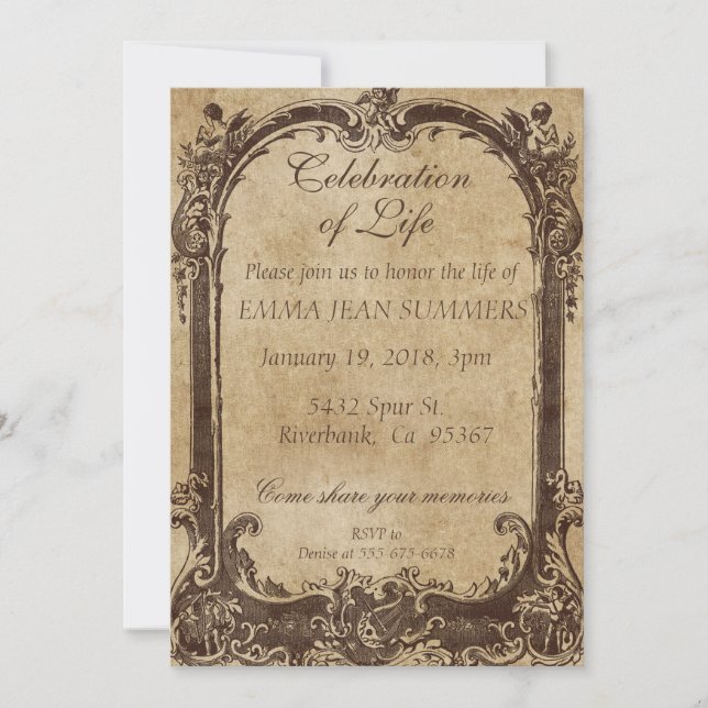 Celebration of Life Vintage Victorian Frame Invitation (Front)