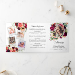 Celebration of Life Watercolor Floral Memorial Tri-Fold Programme