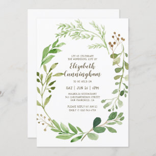 Celebration of Life Watercolor Green Foliage Invitation