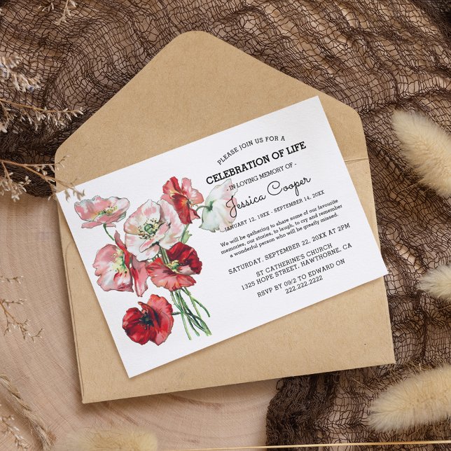 Celebration of Life | Watercolor Red Poppy Funeral Invitation (Creator Uploaded)