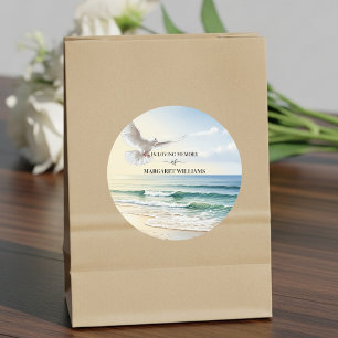 Celebration Of Life White Dove on Beach Classic Round Sticker