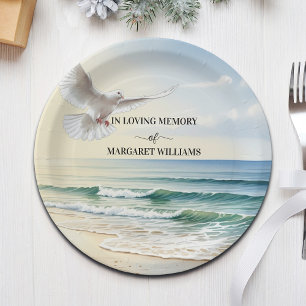 Celebration Of Life White Dove on Beach Paper Plate