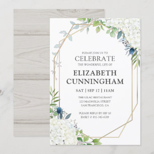 Celebration Of Life White Floral Geometric Woodsy Invitation