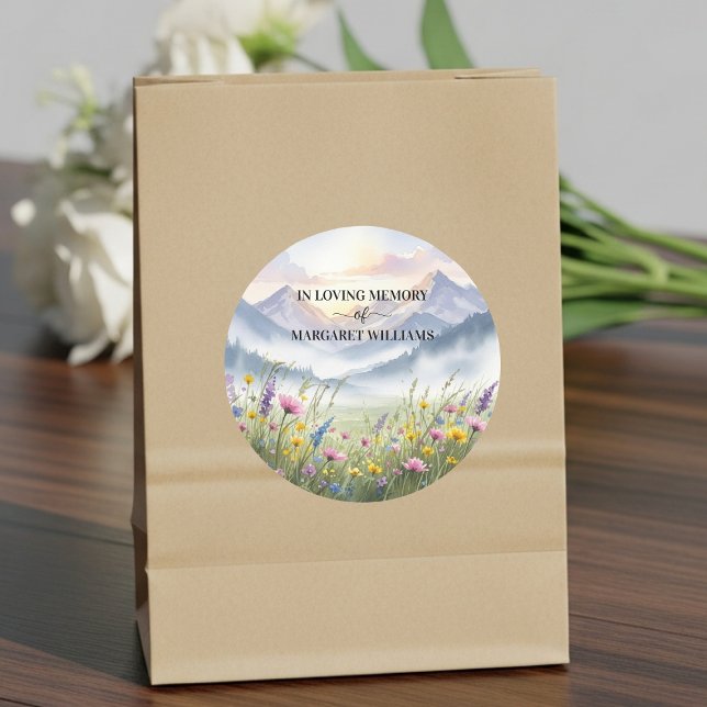 Celebration Of Life Wildflowers Mountains Classic Round Sticker (Creator Uploaded)