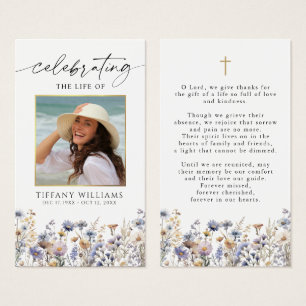Celebration of Life Wildflowers Photo Prayer Card